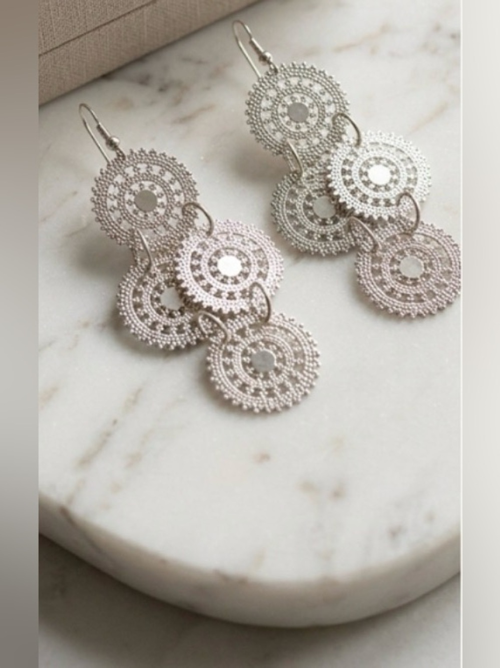 Delicate Silver Filigree Dangle Earrings - Women Jewelry Pierced Lightweight